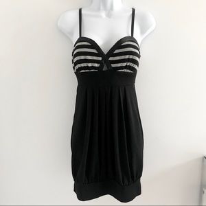 Guess Chic Silver Stripes & Black Pleaded Dress
